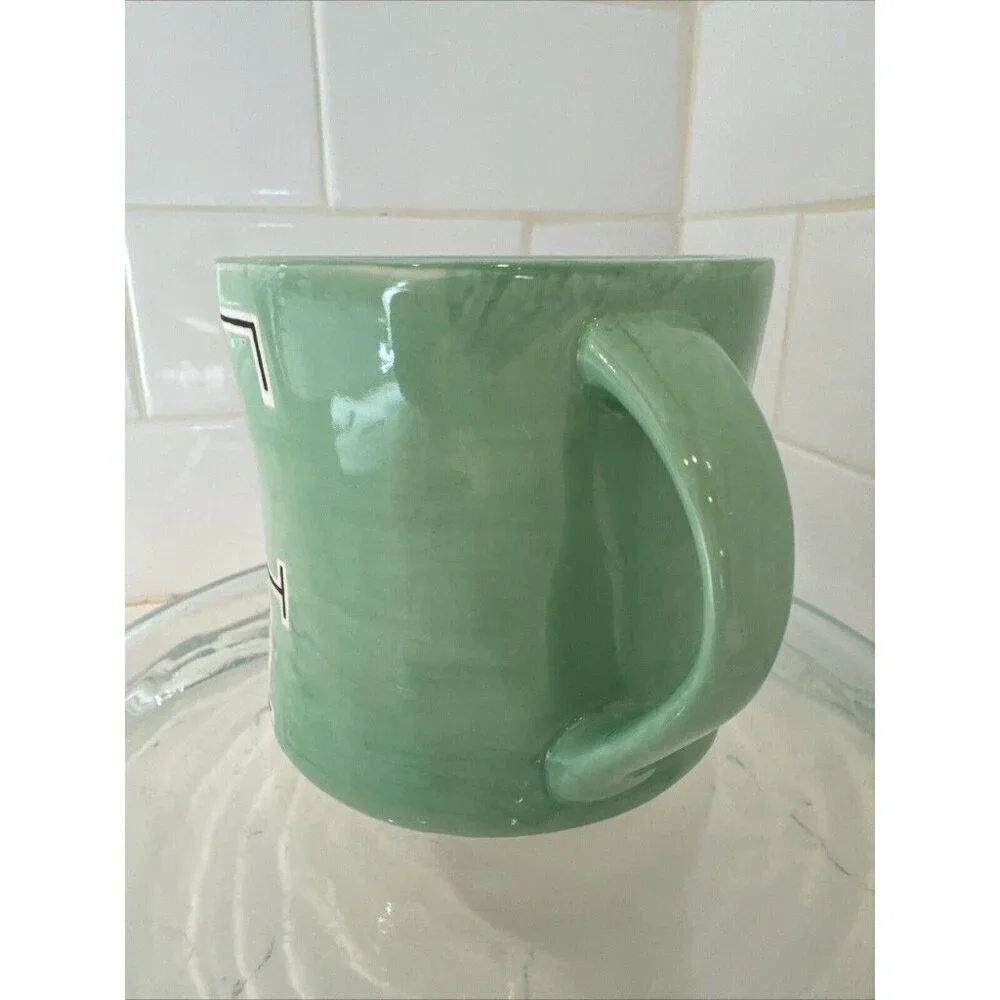 ANTHROPOLOGIE COFFEE TEA CUP MUG GREEN WITH LETTER F 12 OZ